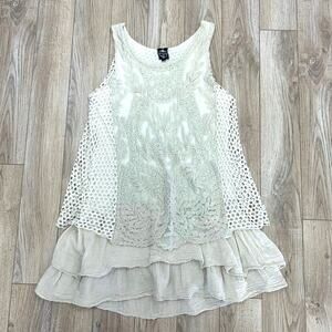 Le Marais Sleeveless 100% Silk Embroidered Layered S Tank Fairy Cottagecore